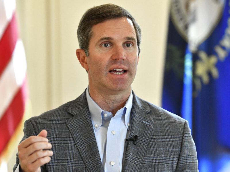 Kentucky Gov. Andy Beshear speaks during an interview at the Kentucky State Capitol in Frankfort