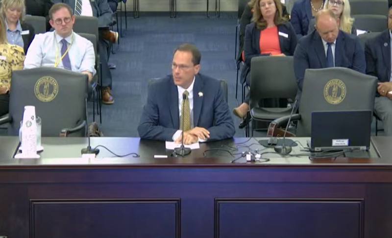 MSU President Jay Morgan testifying before lawmakers in Frankfort.