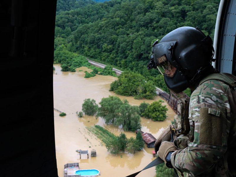 A Kentucky National Guard flight crew from 2/147th Bravo Co. aided in flood relief efforts in response to a declared state of emergency in eastern Kentucky on July 29