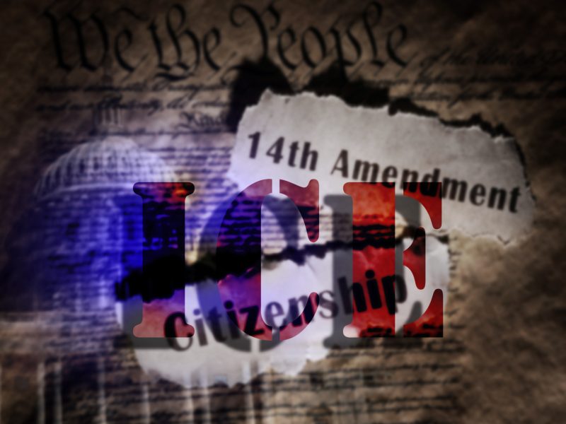 Citizenship and 14th Amendment newspaper headlines on the US Constitution - Birthright Citizenship concept