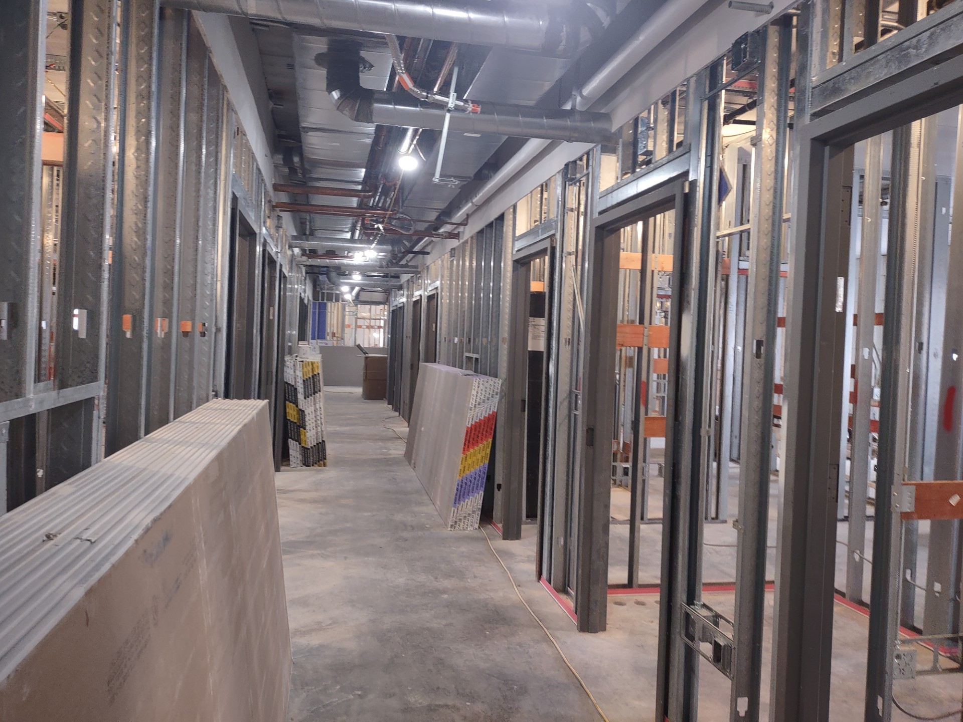 PH Framed Hallway.jpg This floor in Prefontaine Hall is being prepared for drywall.